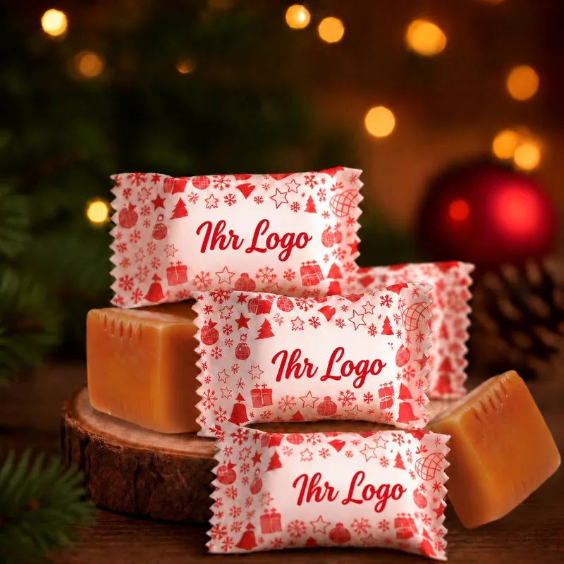 Personalisierte Karamellbonbons mit Ihrem Logo – Weihnachtsaktion für Firmen